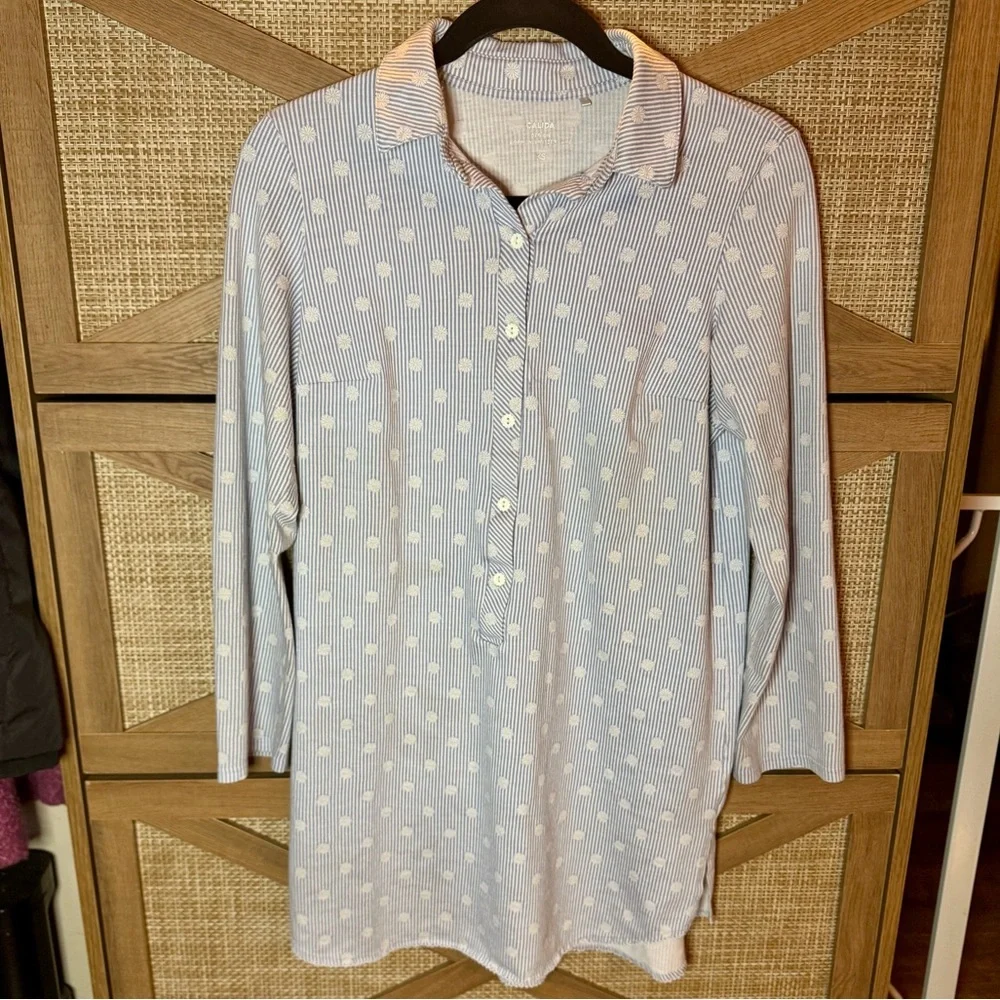 Calida White & Blue Stripe Daisy Nightgown Sleep shirt XS